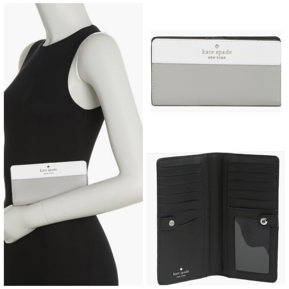 NWT Kate Spade Staci Colorblock Nimbus Grey Saffiano Leather Wallet